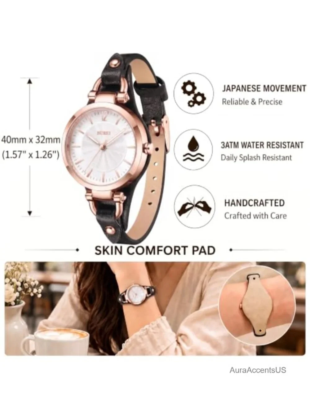 Women's Simple Leather Strap Watch Analog Quartz Small Thin Wristwatch